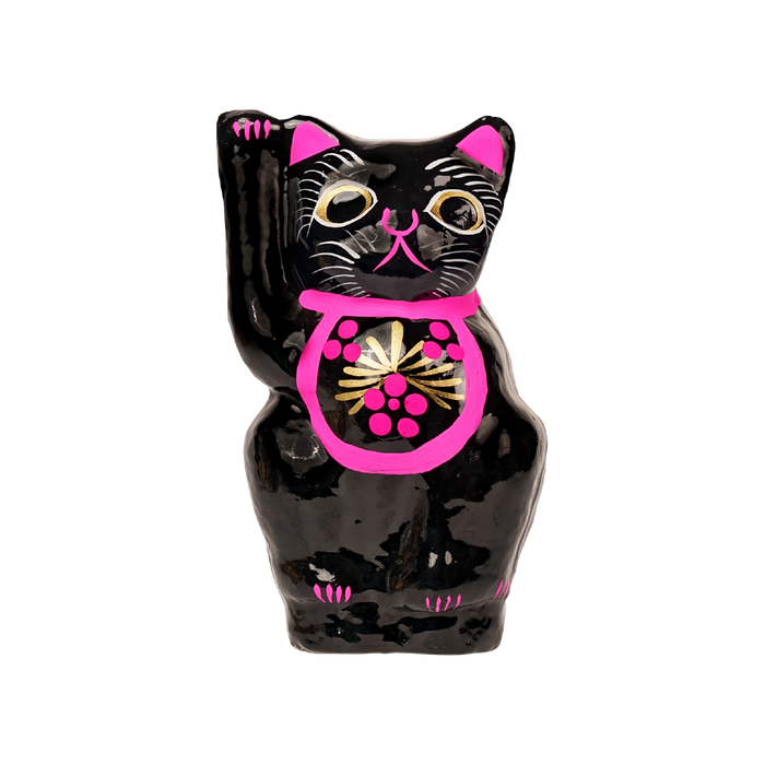 招き猫 黒 14cm(右手)